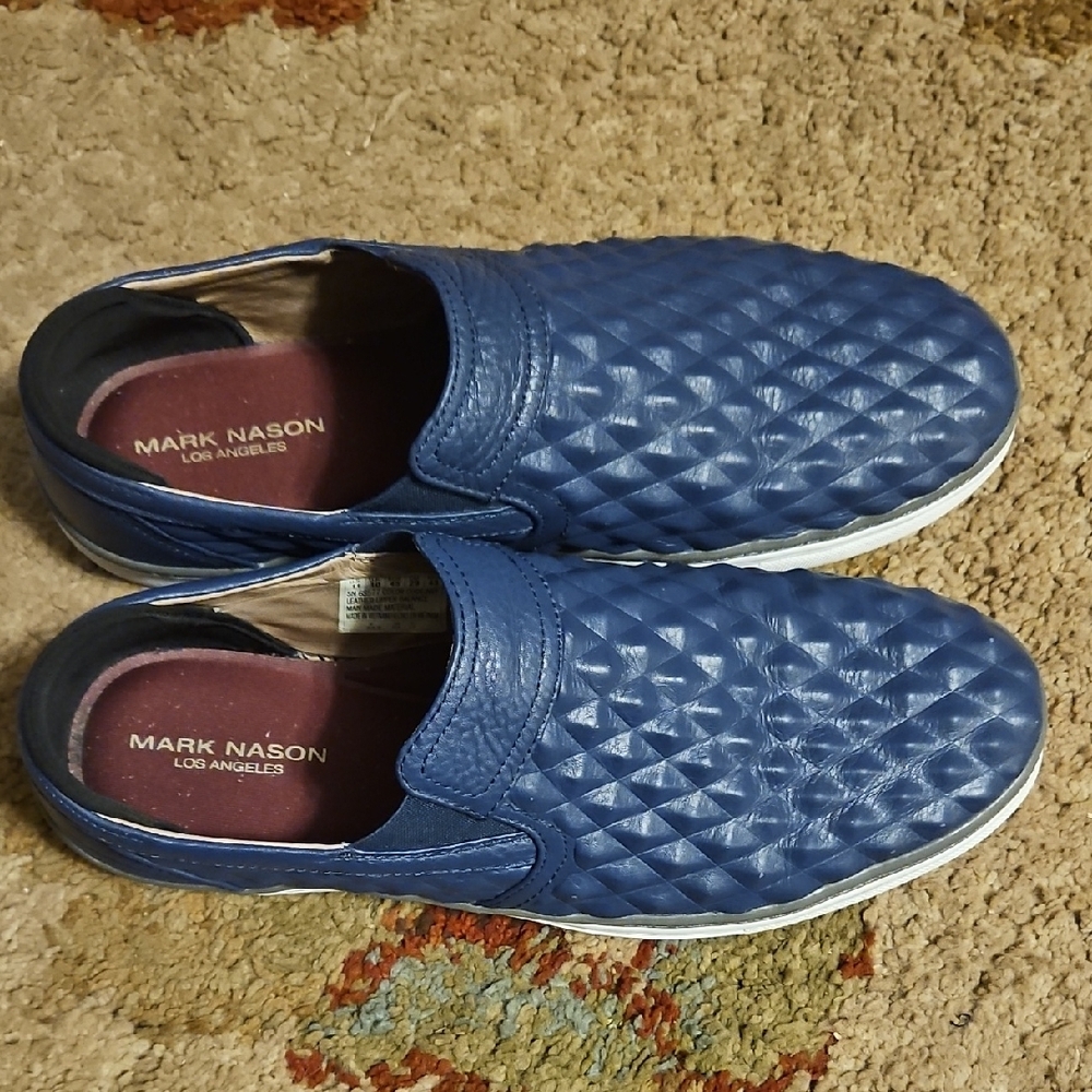 Mark Nason Blue Loafers with Quilted Design